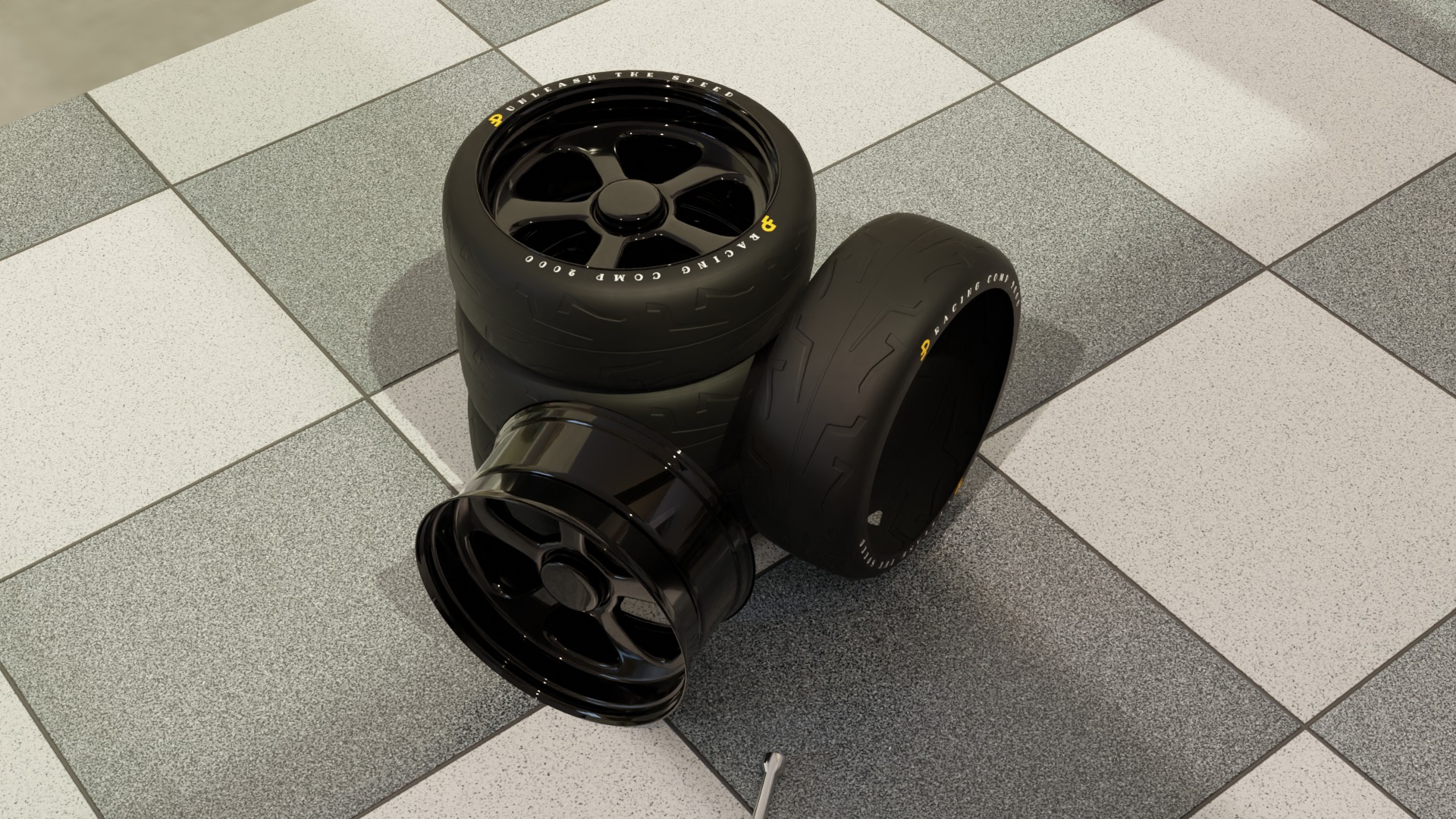 High-Detail Racing Car Wheel for Games and Rendering Low-poly 3D model_10