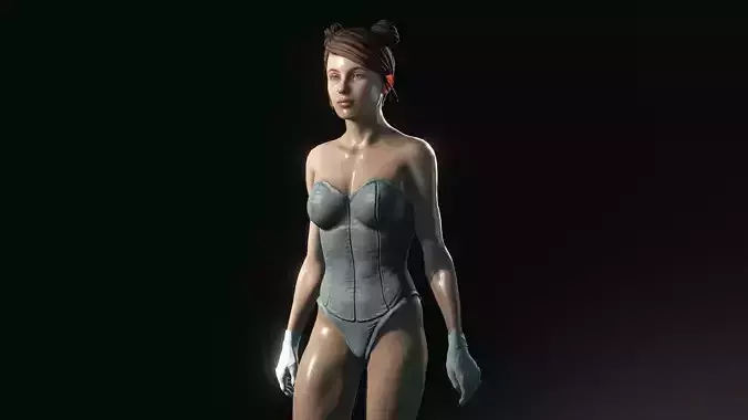 Sexy skinny girl with socks and gloves Low-poly 3D model