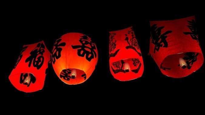 Chinese red sky lantern  3D model