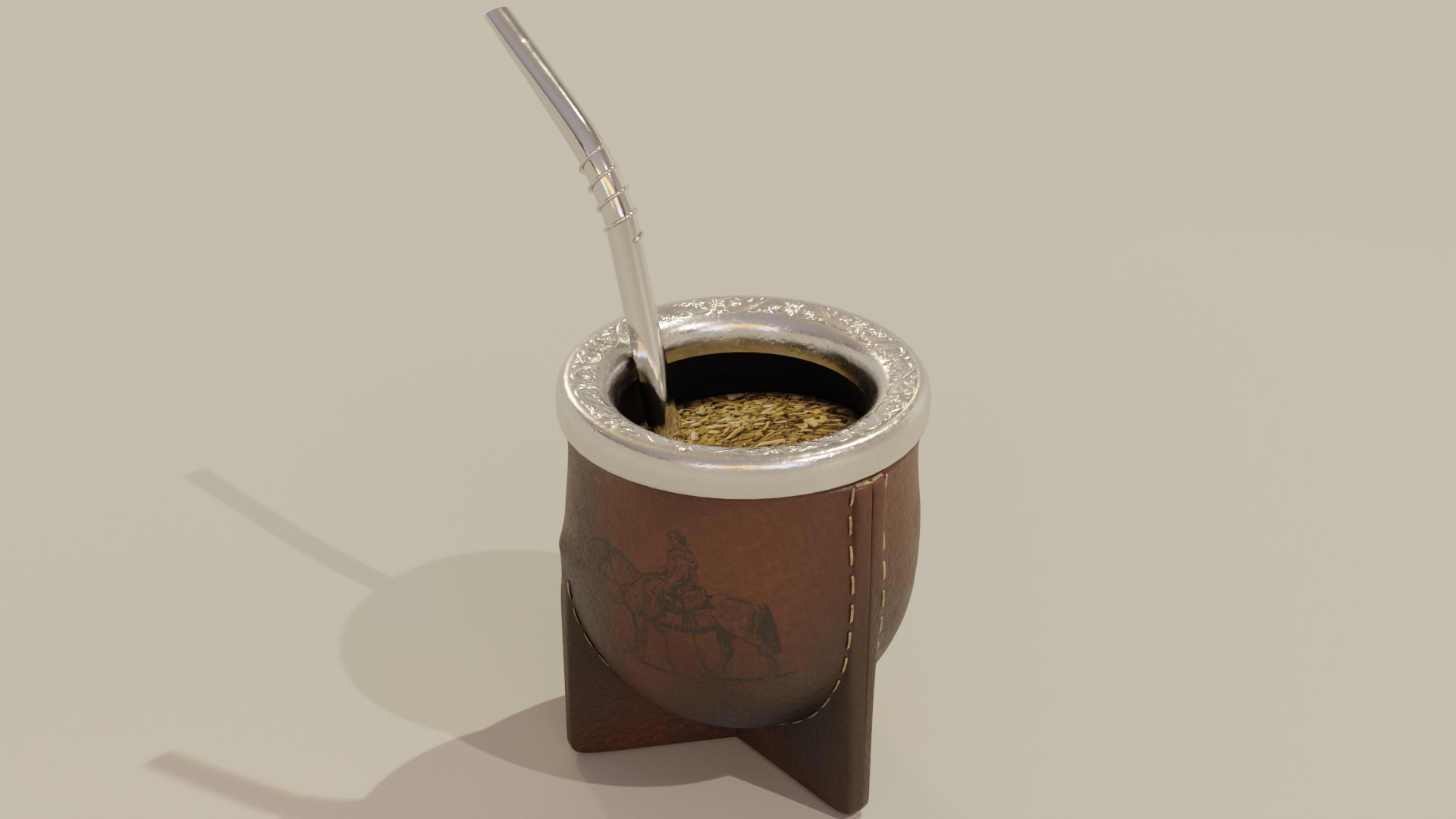 Yerba Mate with Straw Low-poly 3D model_4
