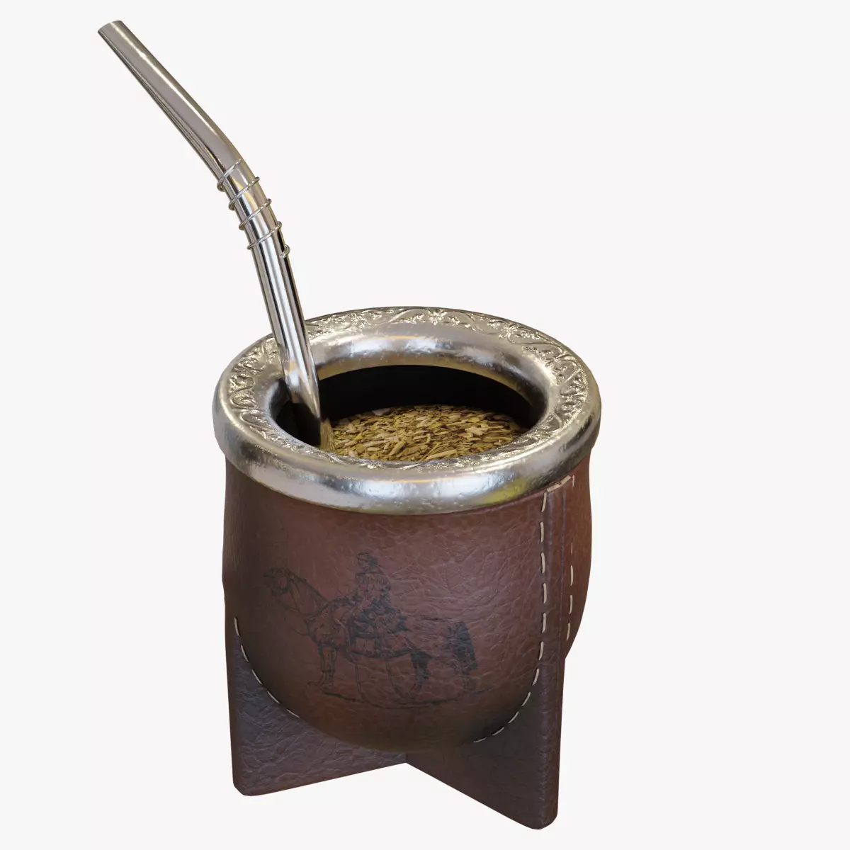 Yerba Mate with Straw Low-poly 3D model_0