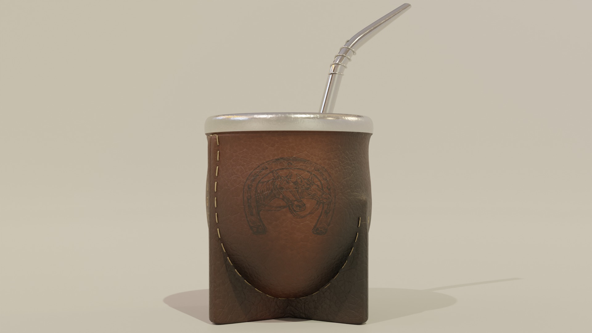 Yerba Mate with Straw Low-poly 3D model_6