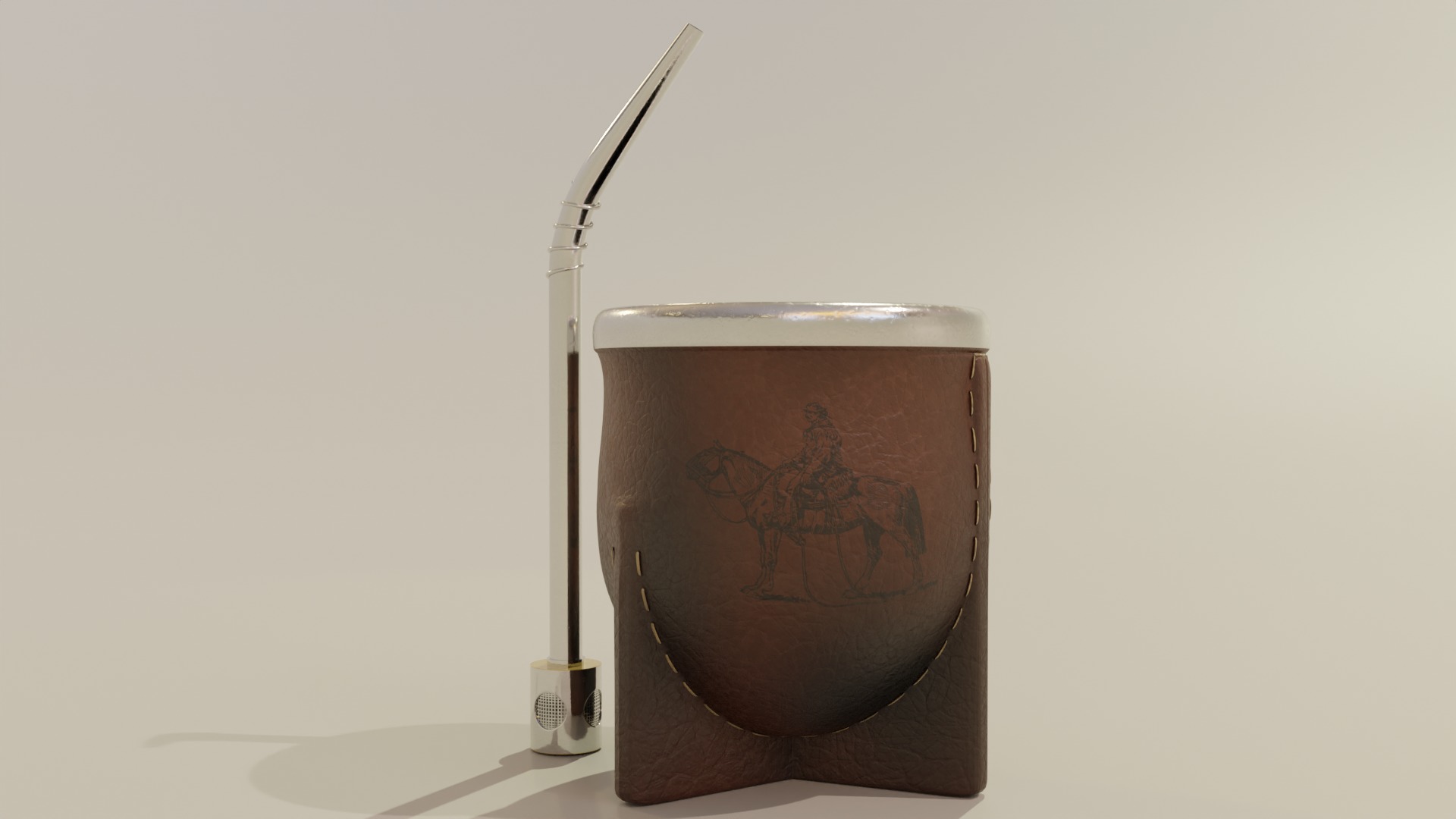 Yerba Mate with Straw Low-poly 3D model_2