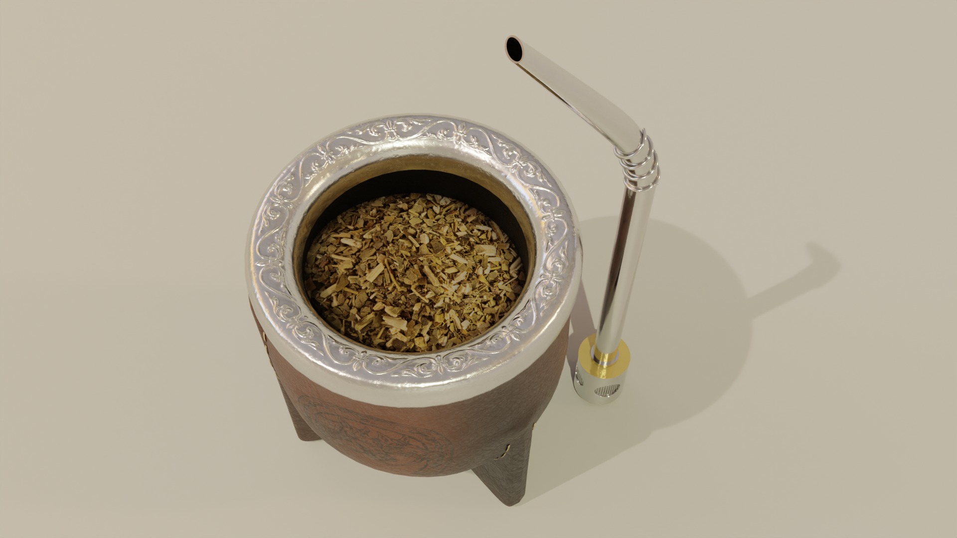 Yerba Mate with Straw Low-poly 3D model_1
