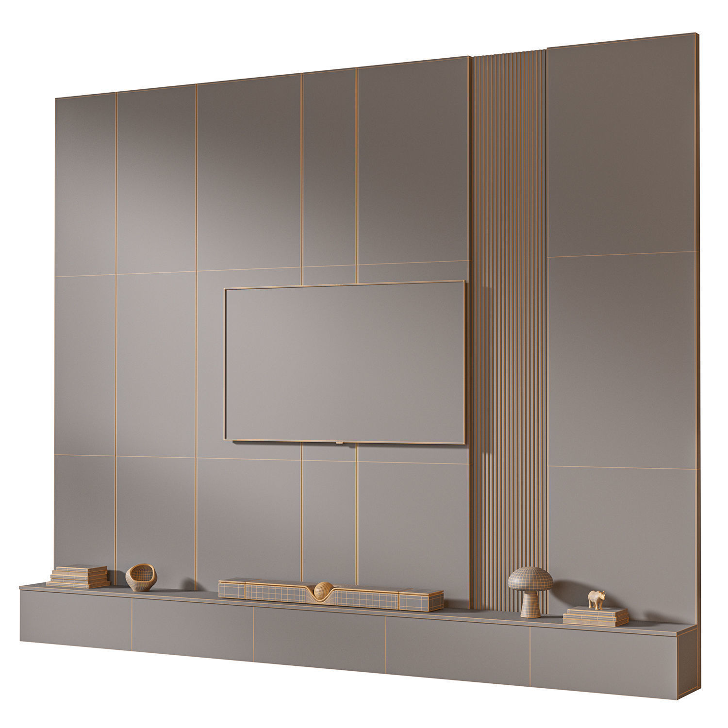 TV wall set 09 3D model_5