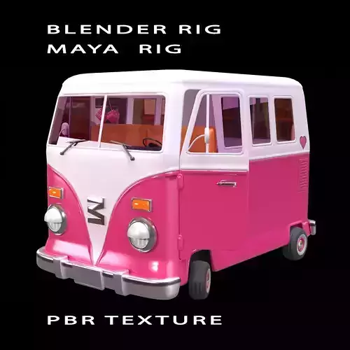 Stylized Cartoon van T1 Low poly Low-poly 3D model