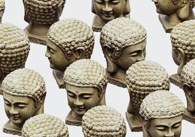 Buddha Stone Head Statue Decoration 3D model
