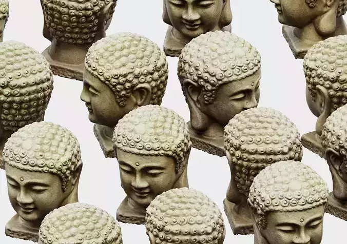 Buddha Stone Head Statue Decoration 3D model