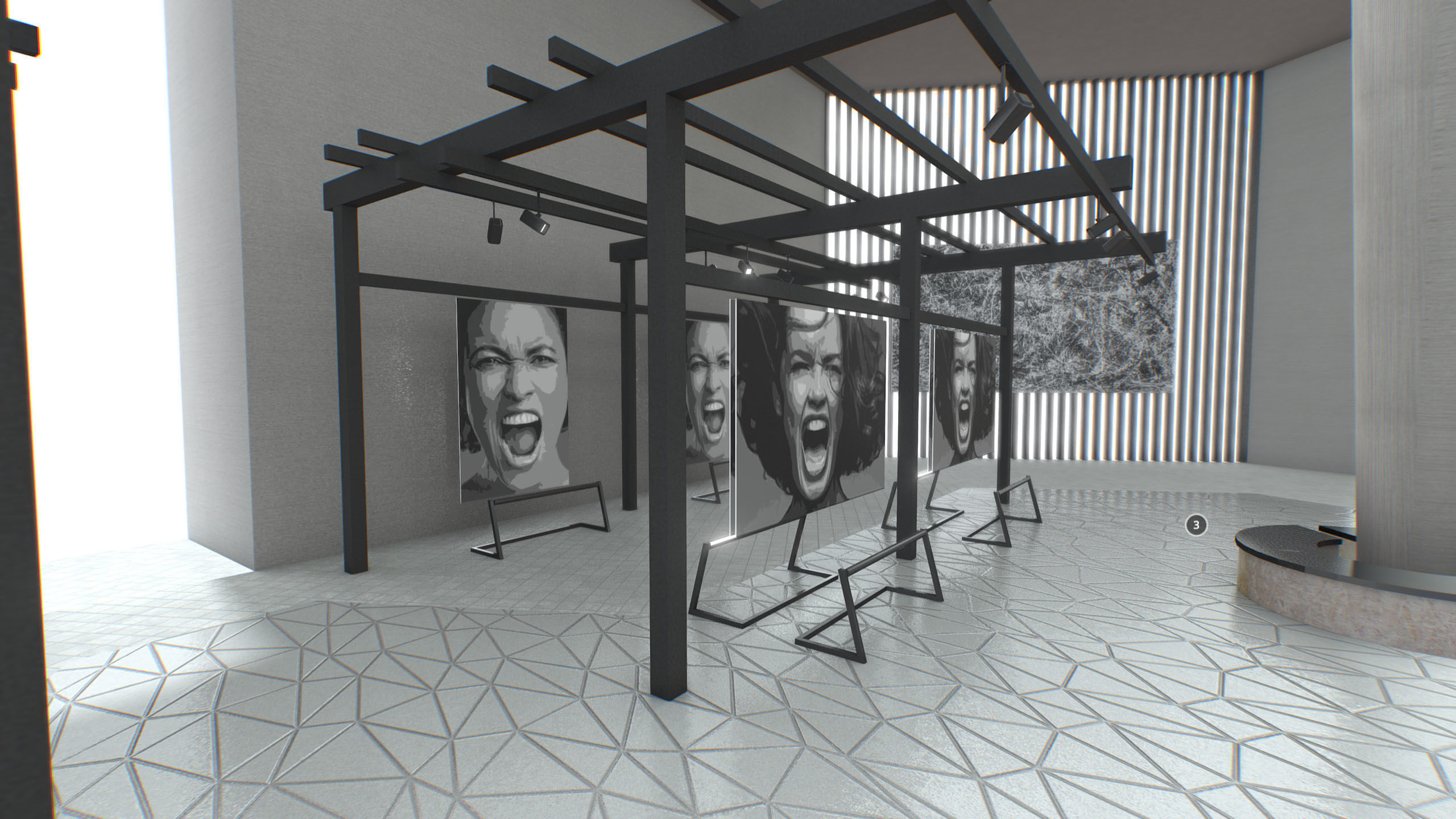 G0021 VR Virtual Reality Art gallery Cry Low-poly 3D model_4