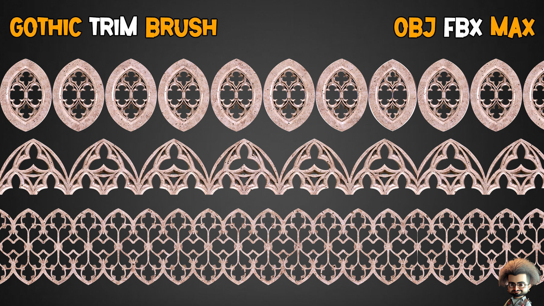 35 Gothic Trim Brushes Vol 14 Low-poly 3D model_3