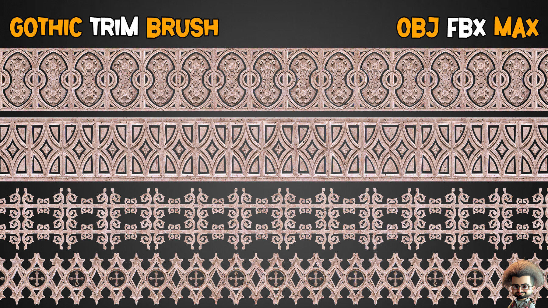 35 Gothic Trim Brushes Vol 14 Low-poly 3D model_9