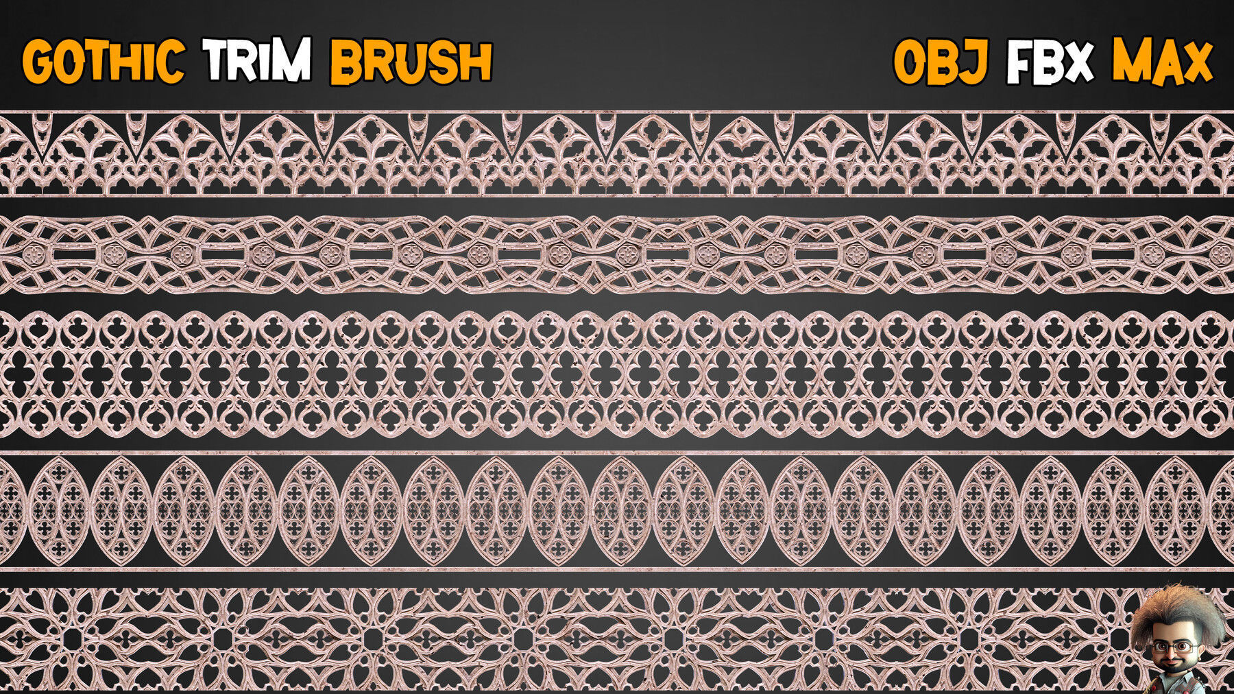 35 Gothic Trim Brushes Vol 14 Low-poly 3D model_10