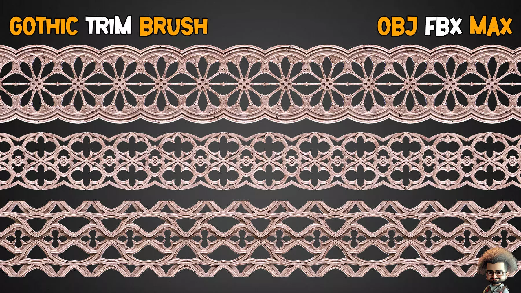 35 Gothic Trim Brushes Vol 14 Low-poly 3D model_0