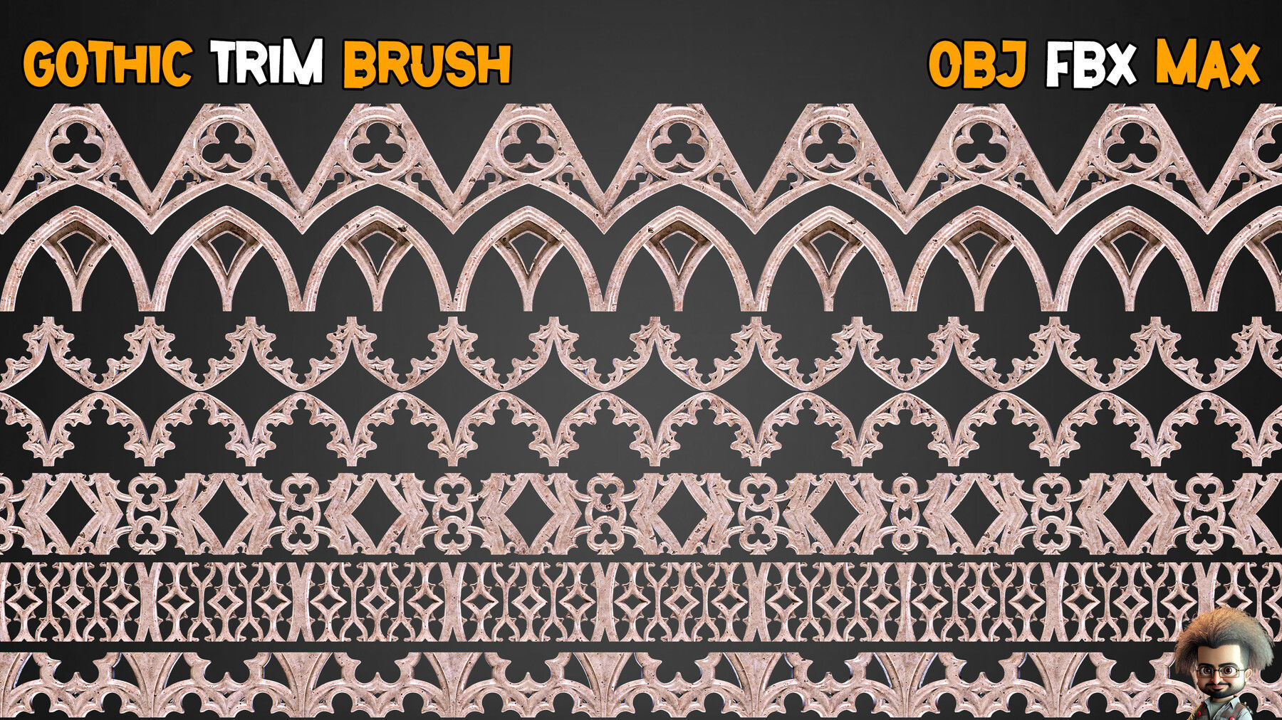 35 Gothic Trim Brushes Vol 14 Low-poly 3D model_6