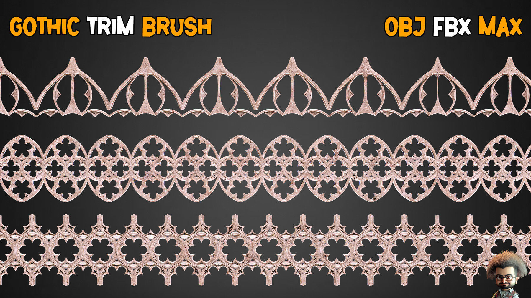 35 Gothic Trim Brushes Vol 14 Low-poly 3D model_5
