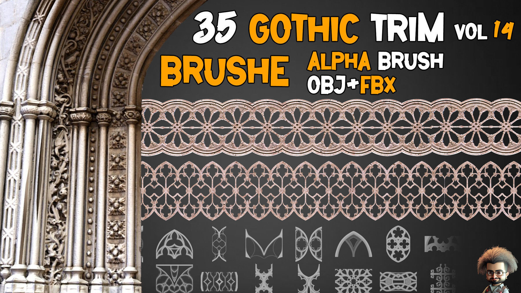 35 Gothic Trim Brushes Vol 14 Low-poly 3D model_2