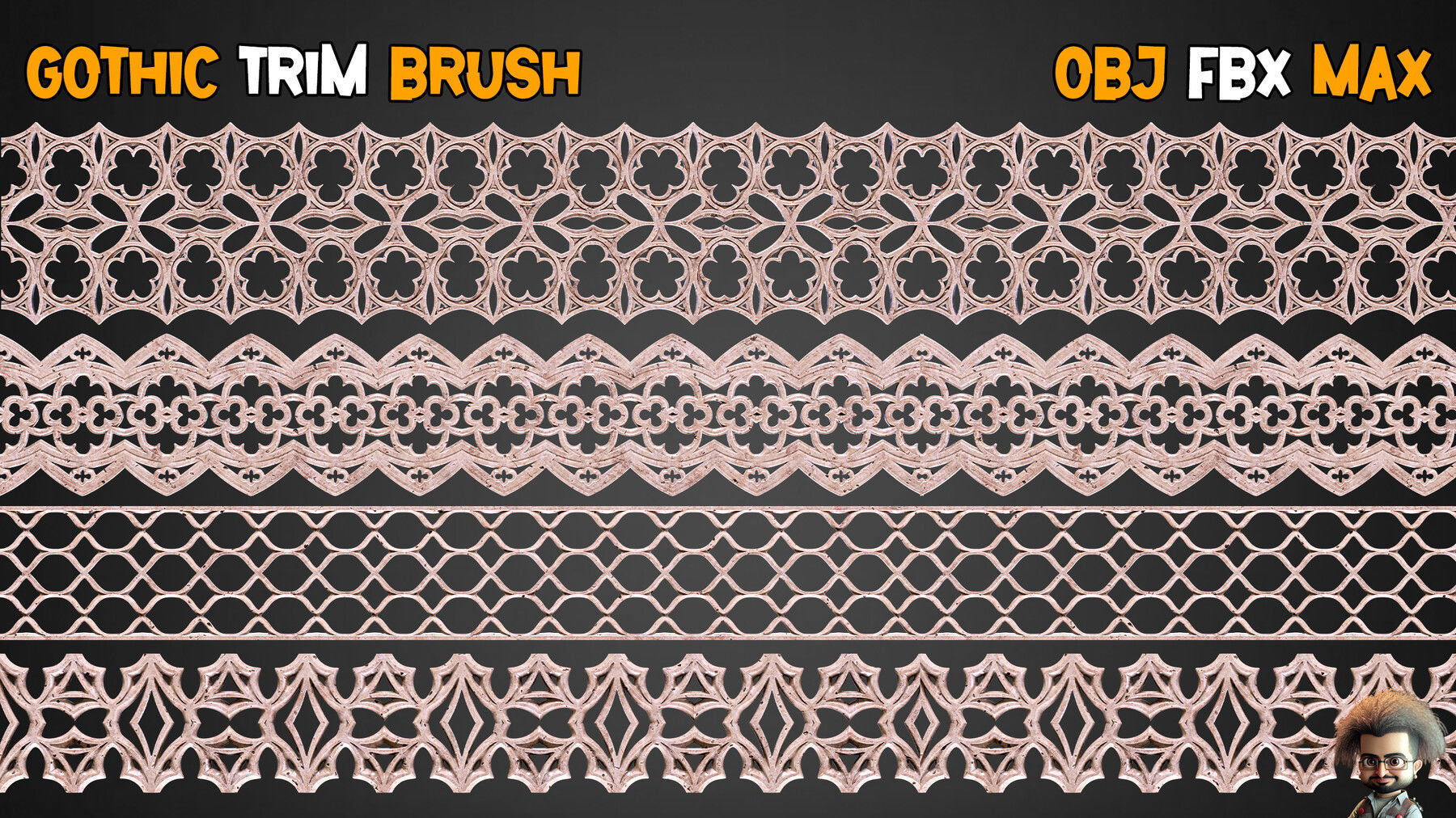 35 Gothic Trim Brushes Vol 14 Low-poly 3D model_7
