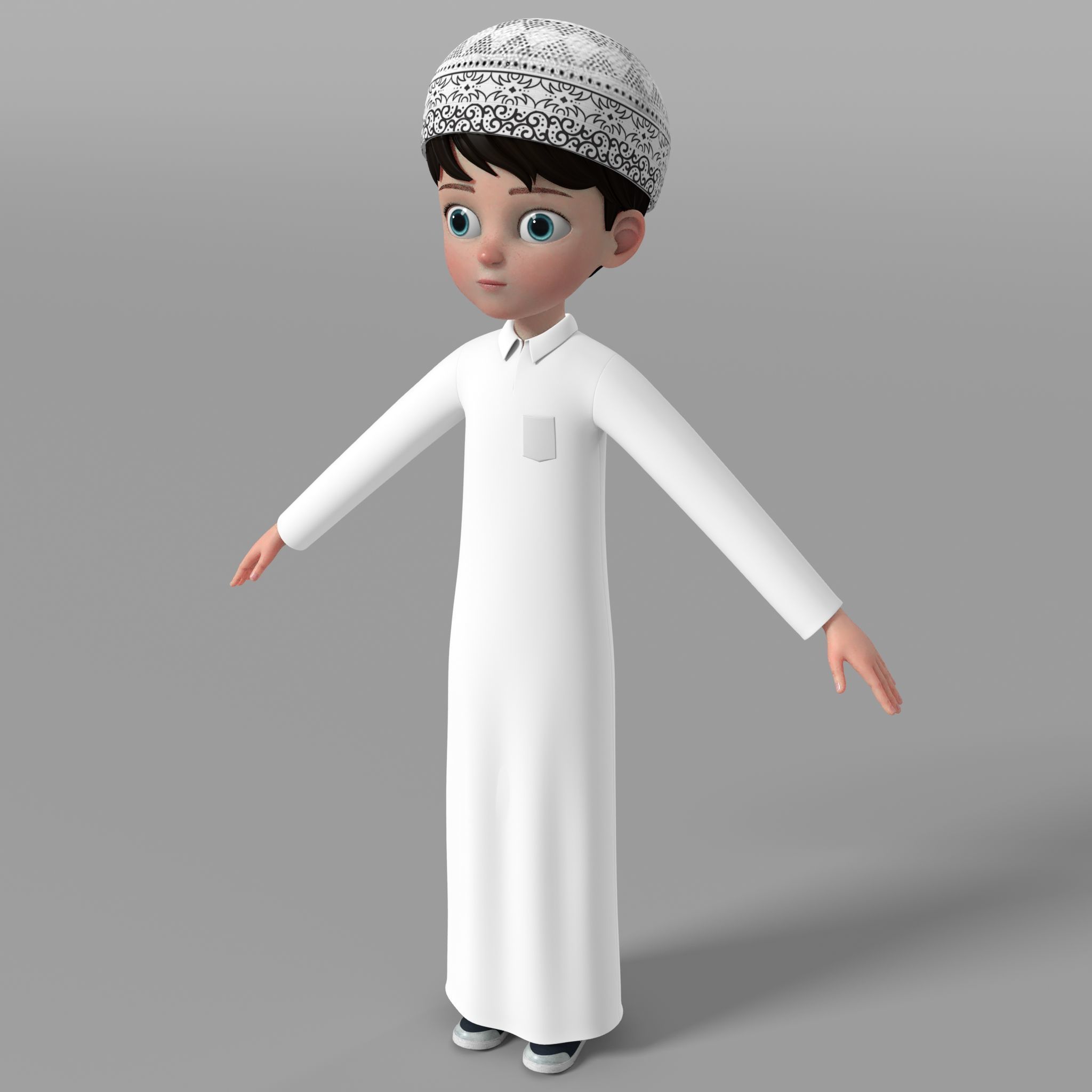 Arab kids character Abdulla with Texture Rig Hair file 3D model 3D model_6