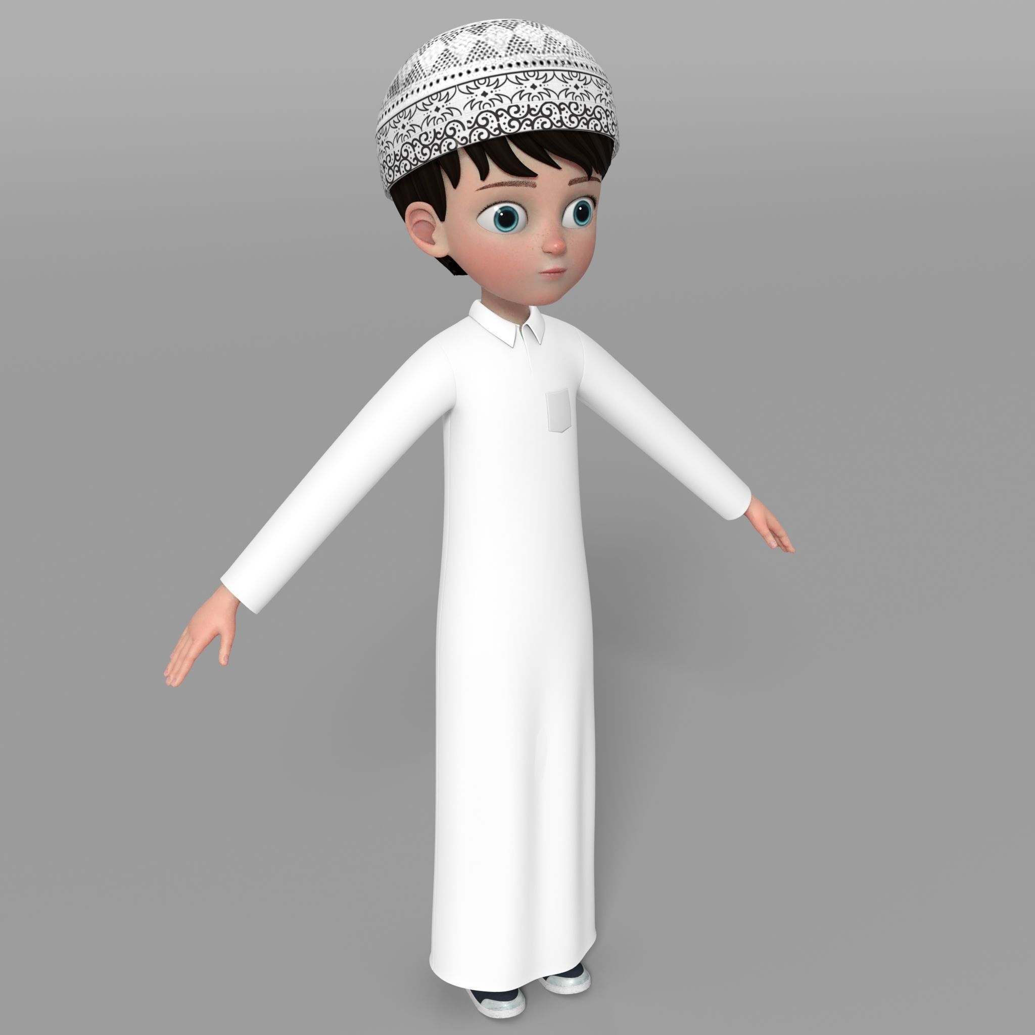 Arab kids character Abdulla with Texture Rig Hair file 3D model 3D model_5