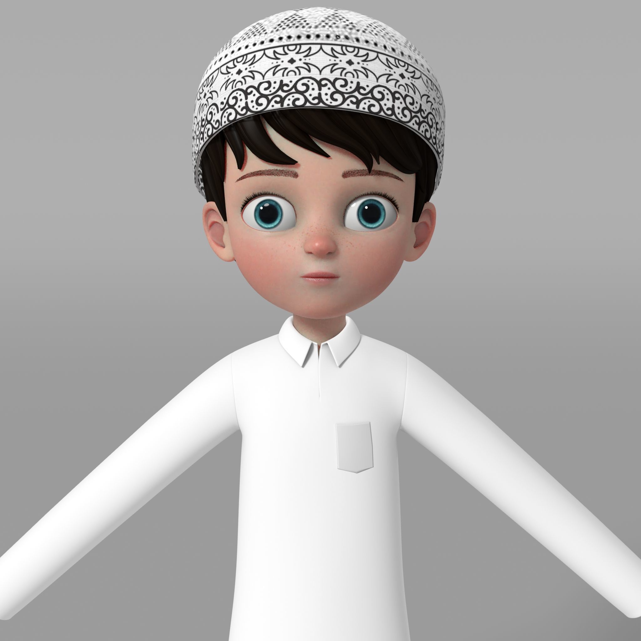 Arab kids character Abdulla with Texture Rig Hair file 3D model 3D model_4