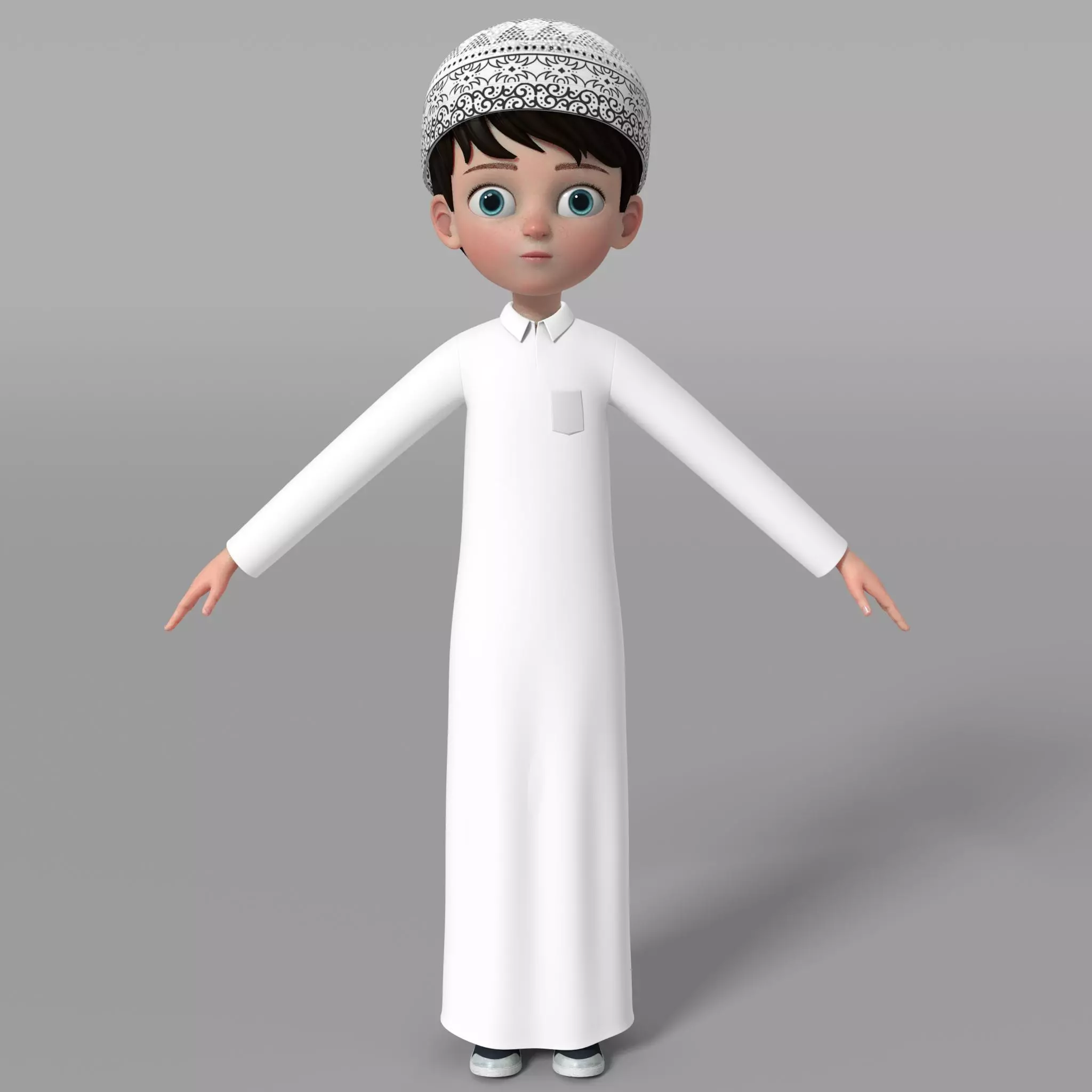 Arab kids character Abdulla with Texture Rig Hair file 3D model 3D model_0