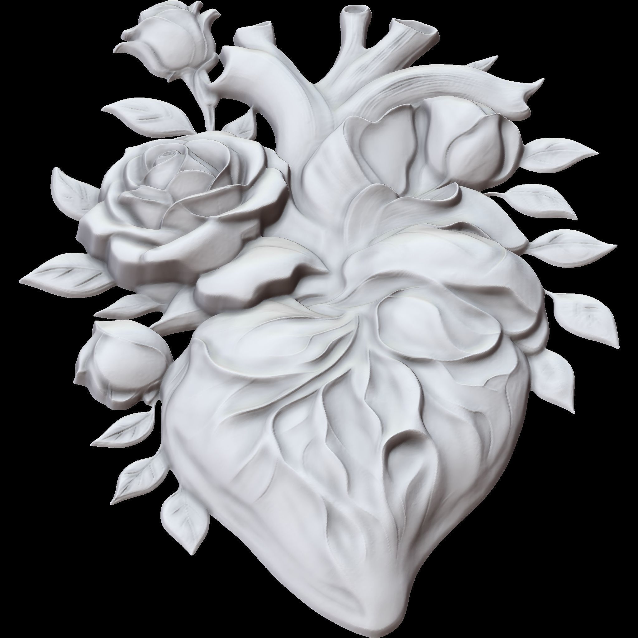 Rose Heart Sculpture STL file for 3d printing or CNC 3D print model_11