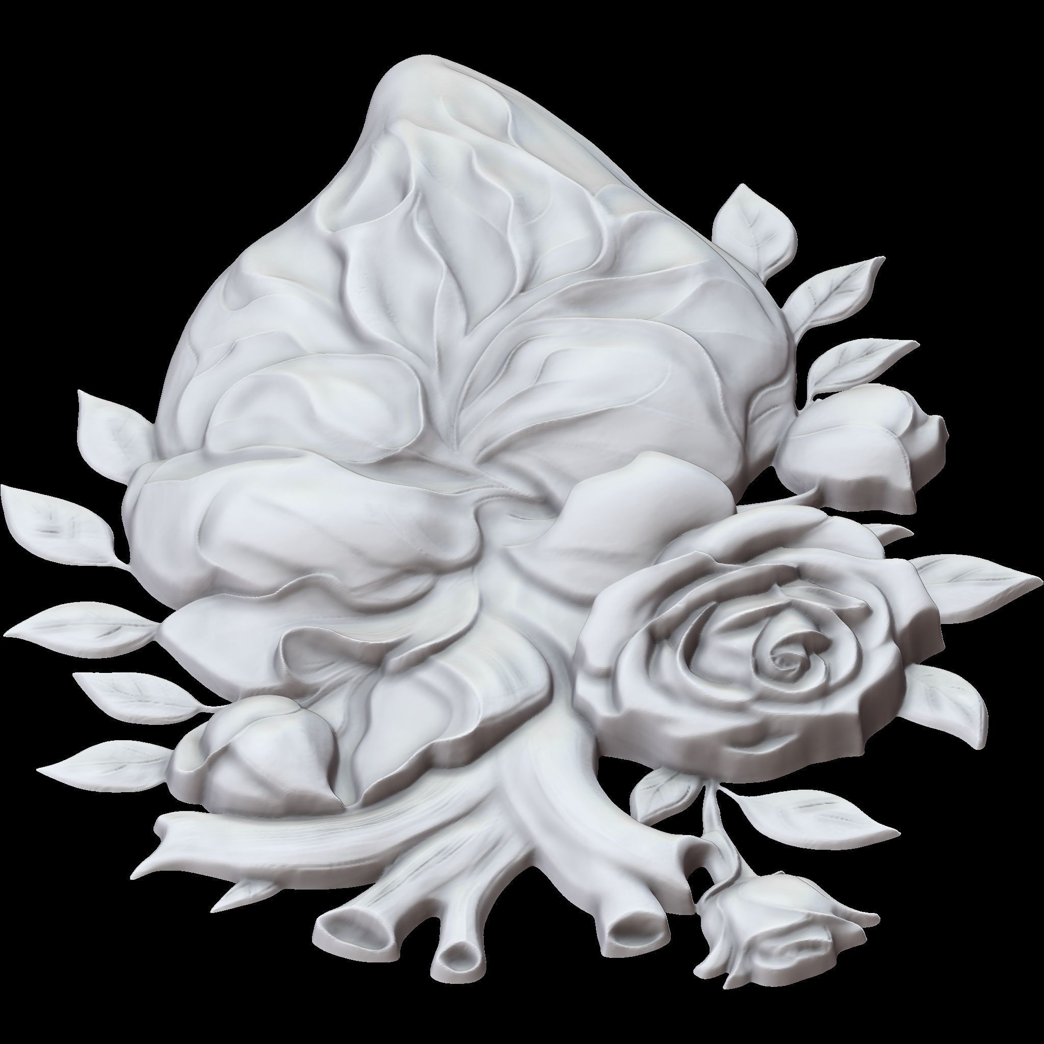 Rose Heart Sculpture STL file for 3d printing or CNC 3D print model_13