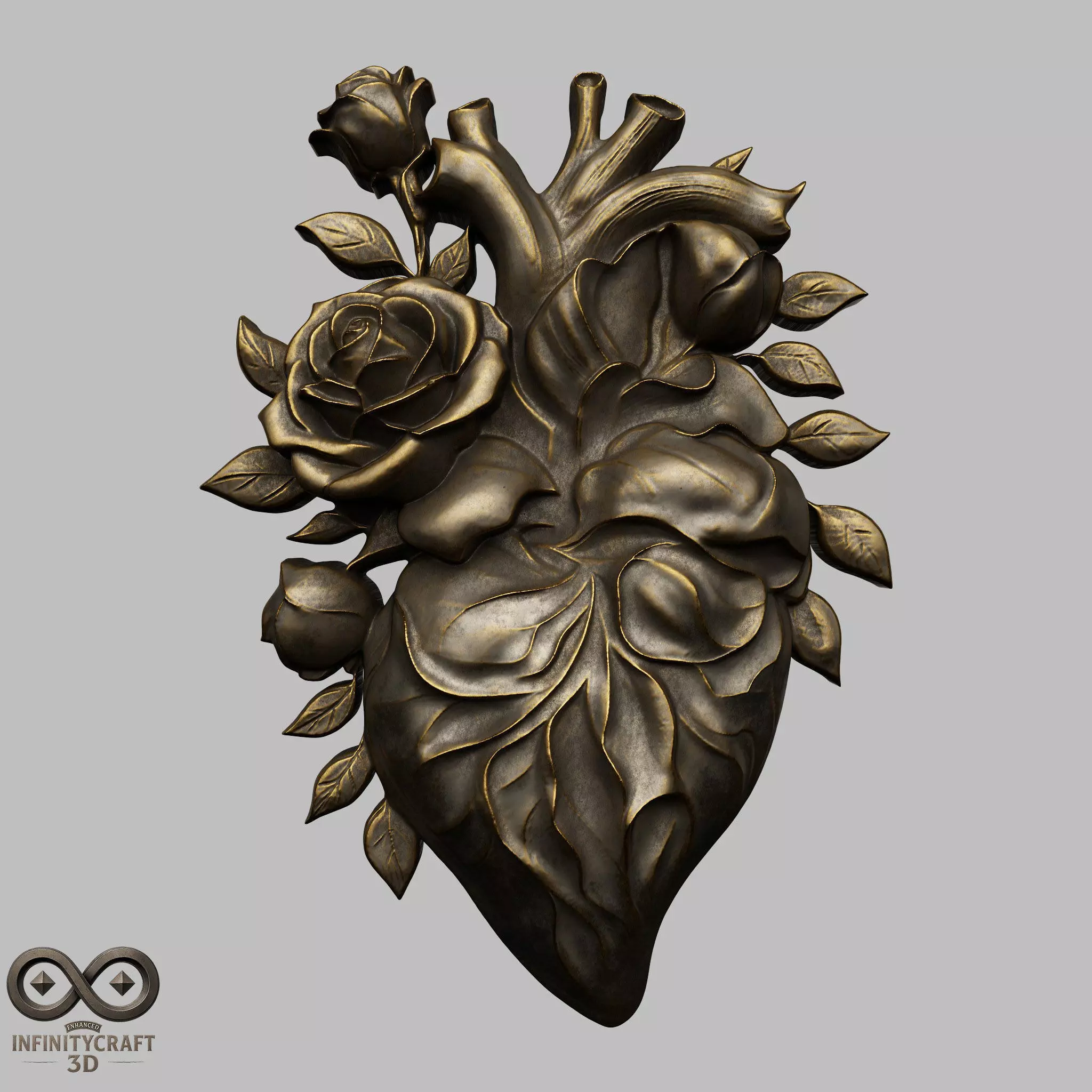 Rose Heart Sculpture STL file for 3d printing or CNC 3D print model_0