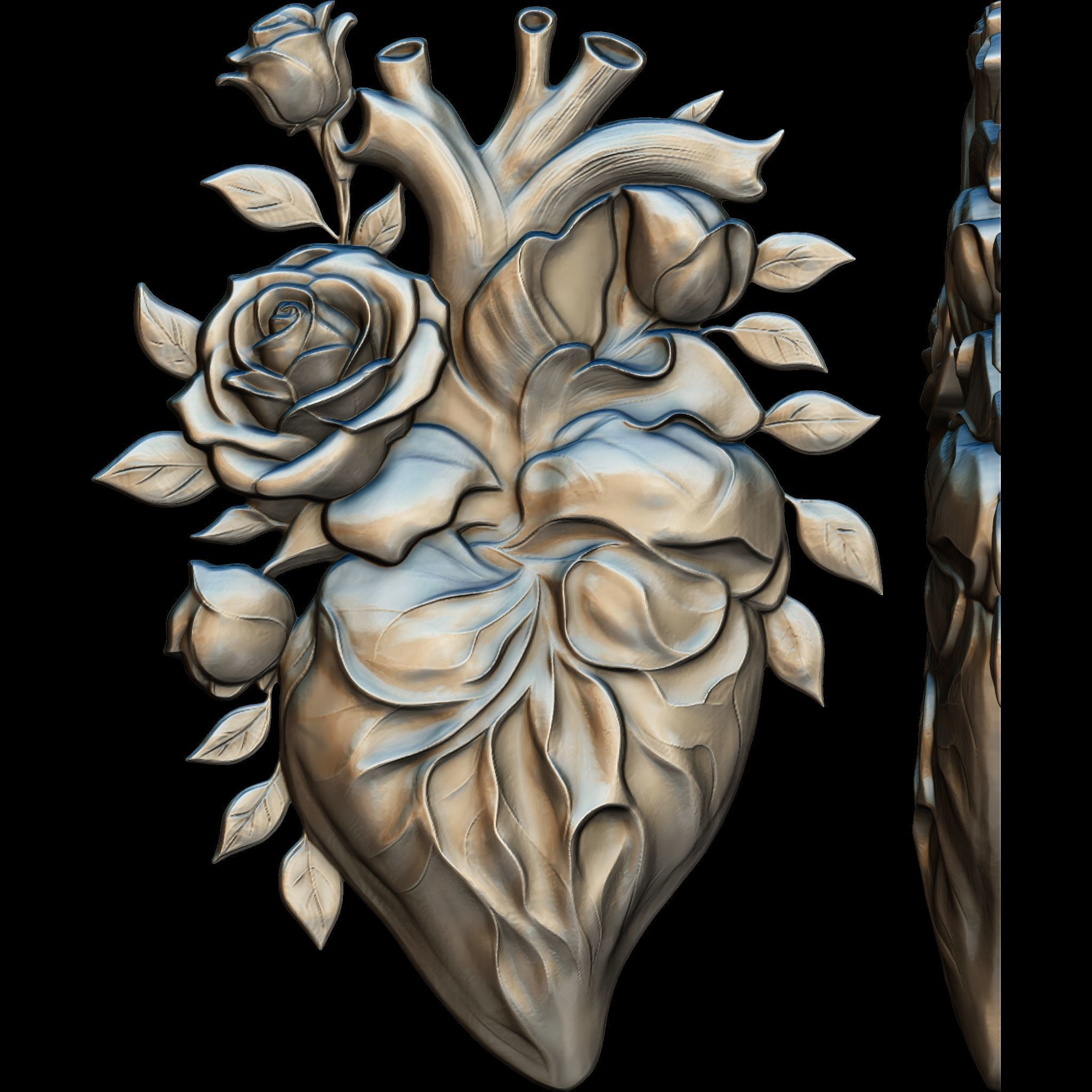 Rose Heart Sculpture STL file for 3d printing or CNC 3D print model_4