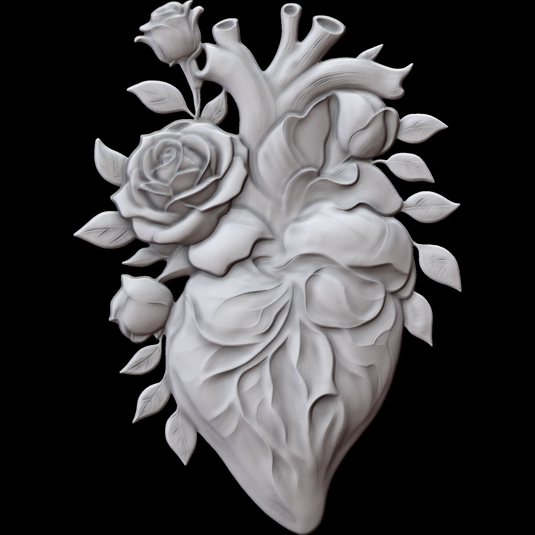 Rose Heart Sculpture STL file for 3d printing or CNC 3D print model_5