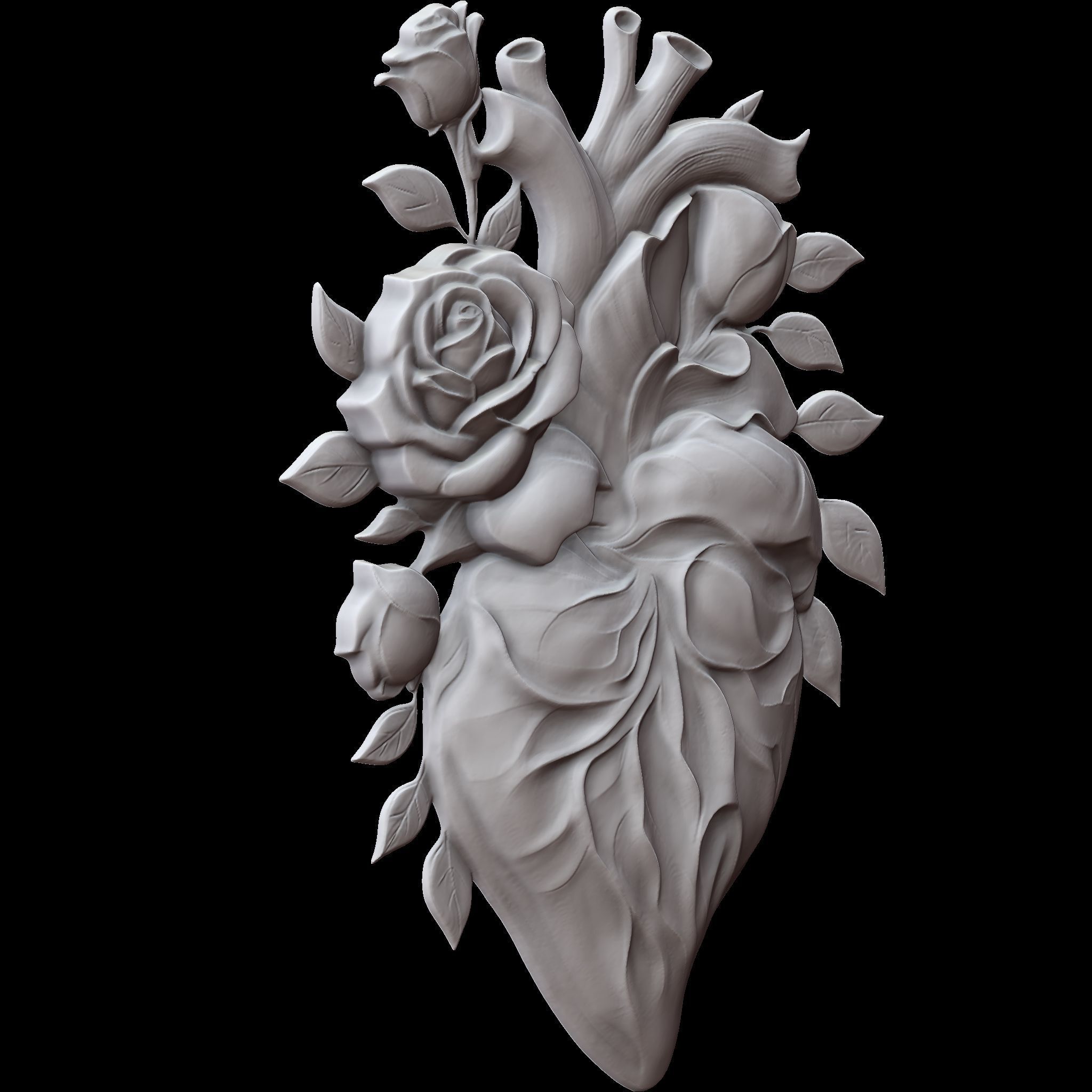 Rose Heart Sculpture STL file for 3d printing or CNC 3D print model_6