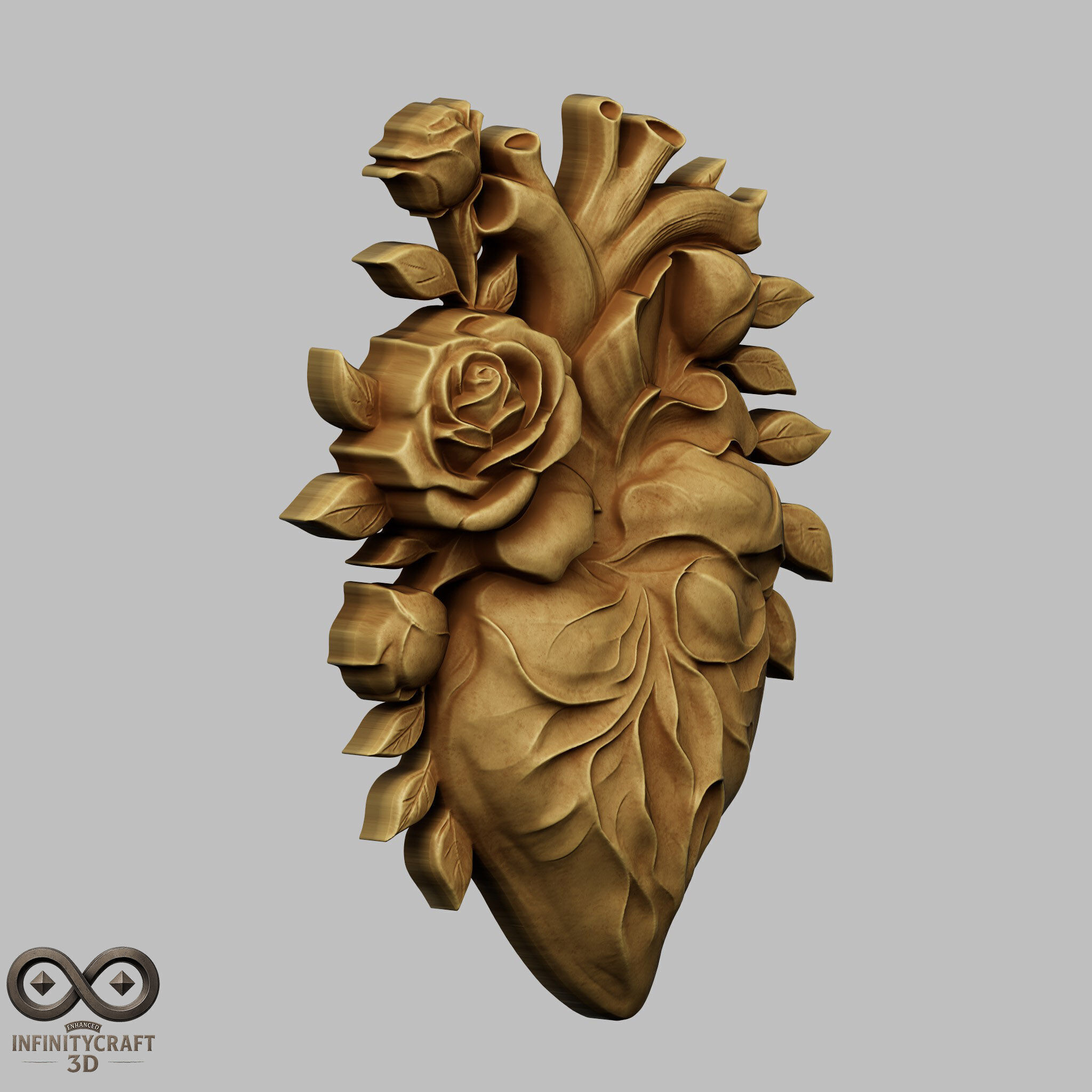 Rose Heart Sculpture STL file for 3d printing or CNC 3D print model_3