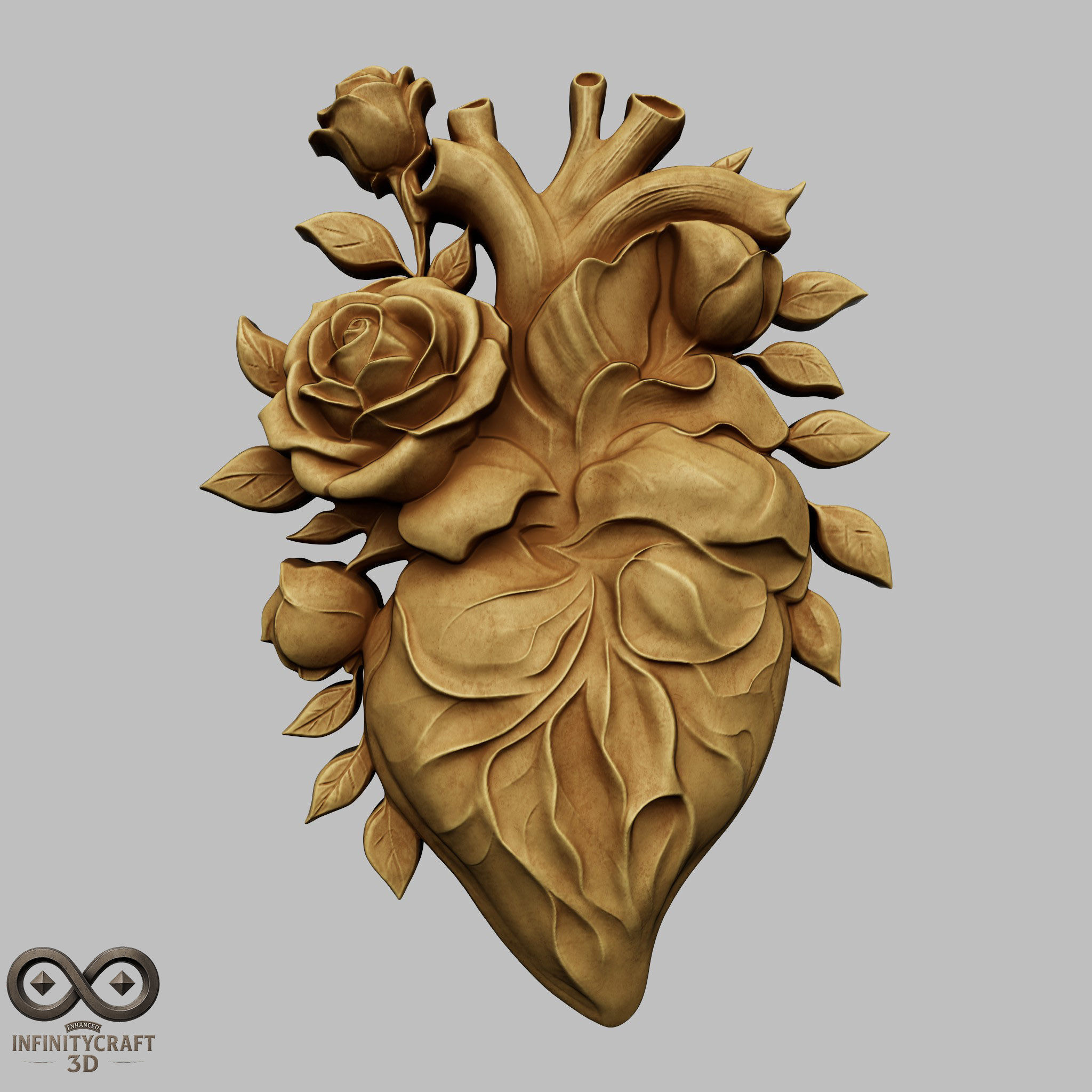 Rose Heart Sculpture STL file for 3d printing or CNC 3D print model_2