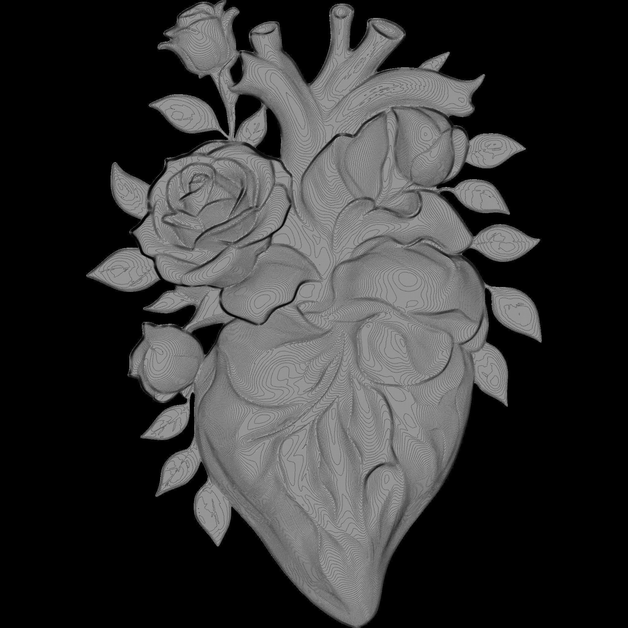 Rose Heart Sculpture STL file for 3d printing or CNC 3D print model_15