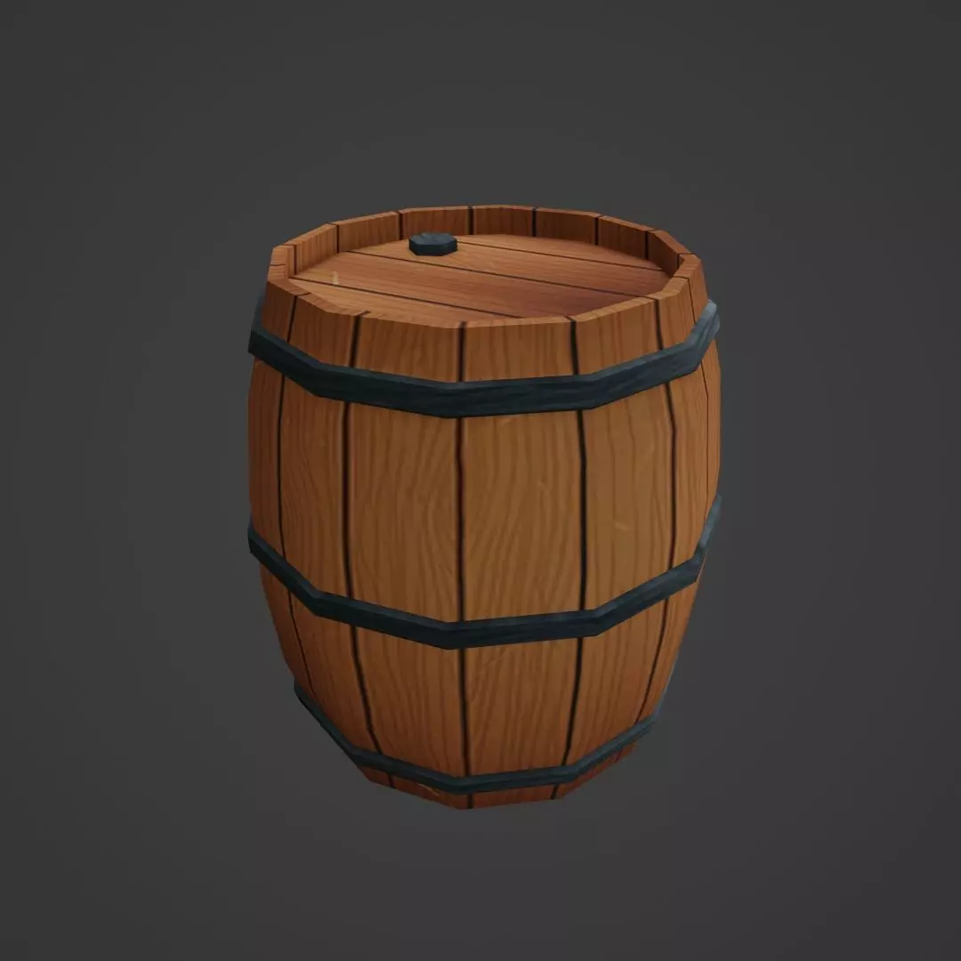 A Wooden Barrel Low-poly 3D model_0