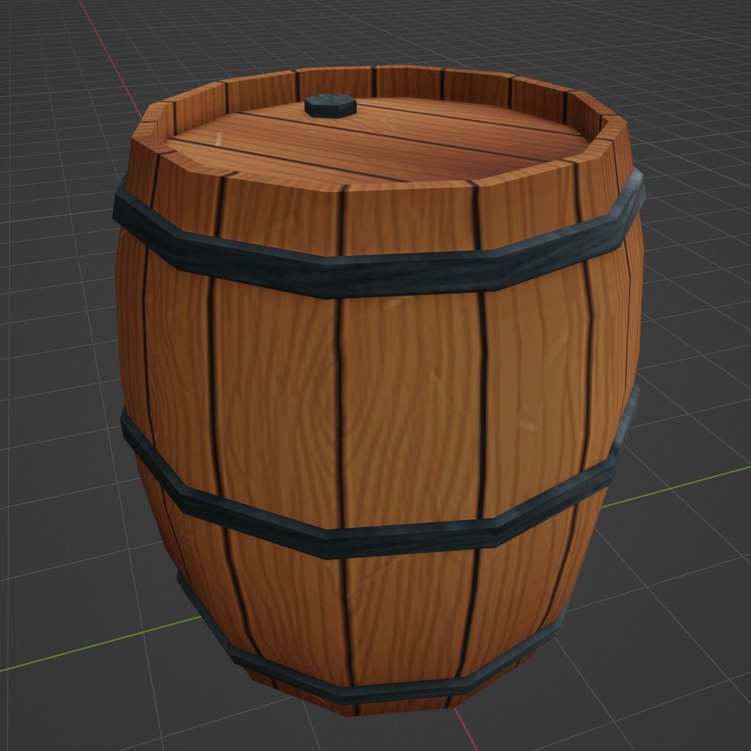 A Wooden Barrel Low-poly 3D model_1