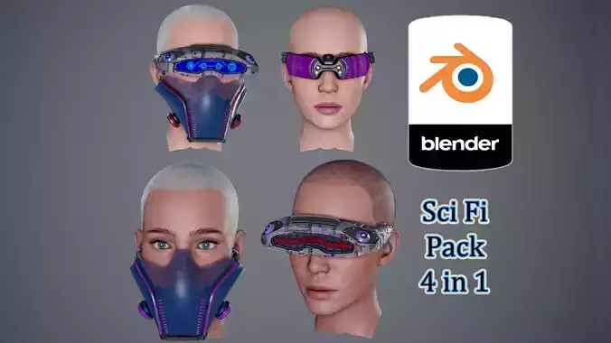 Sci fi Glasses Goggles and Mask Pack 1 Low-poly 3D model