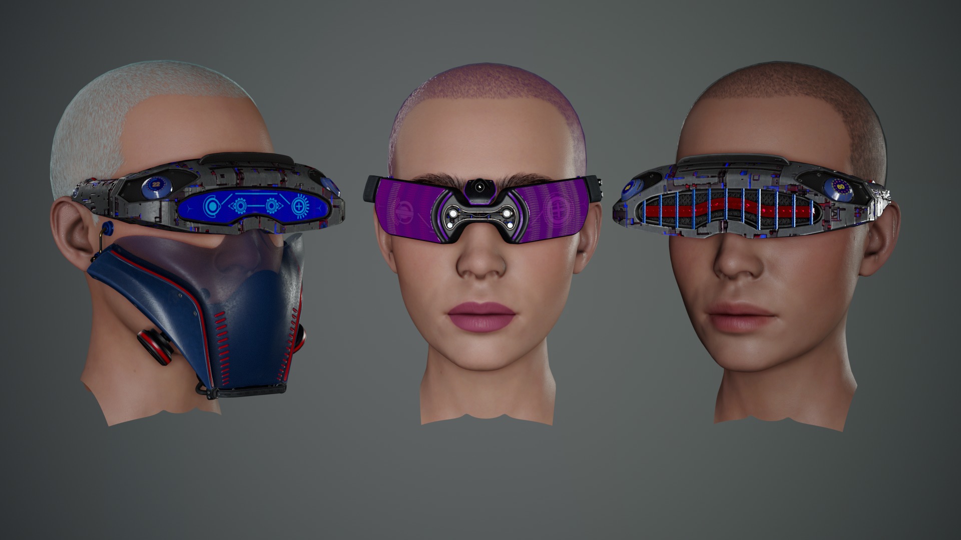 Sci fi Glasses Goggles and Mask Pack 1 Low-poly 3D model_1