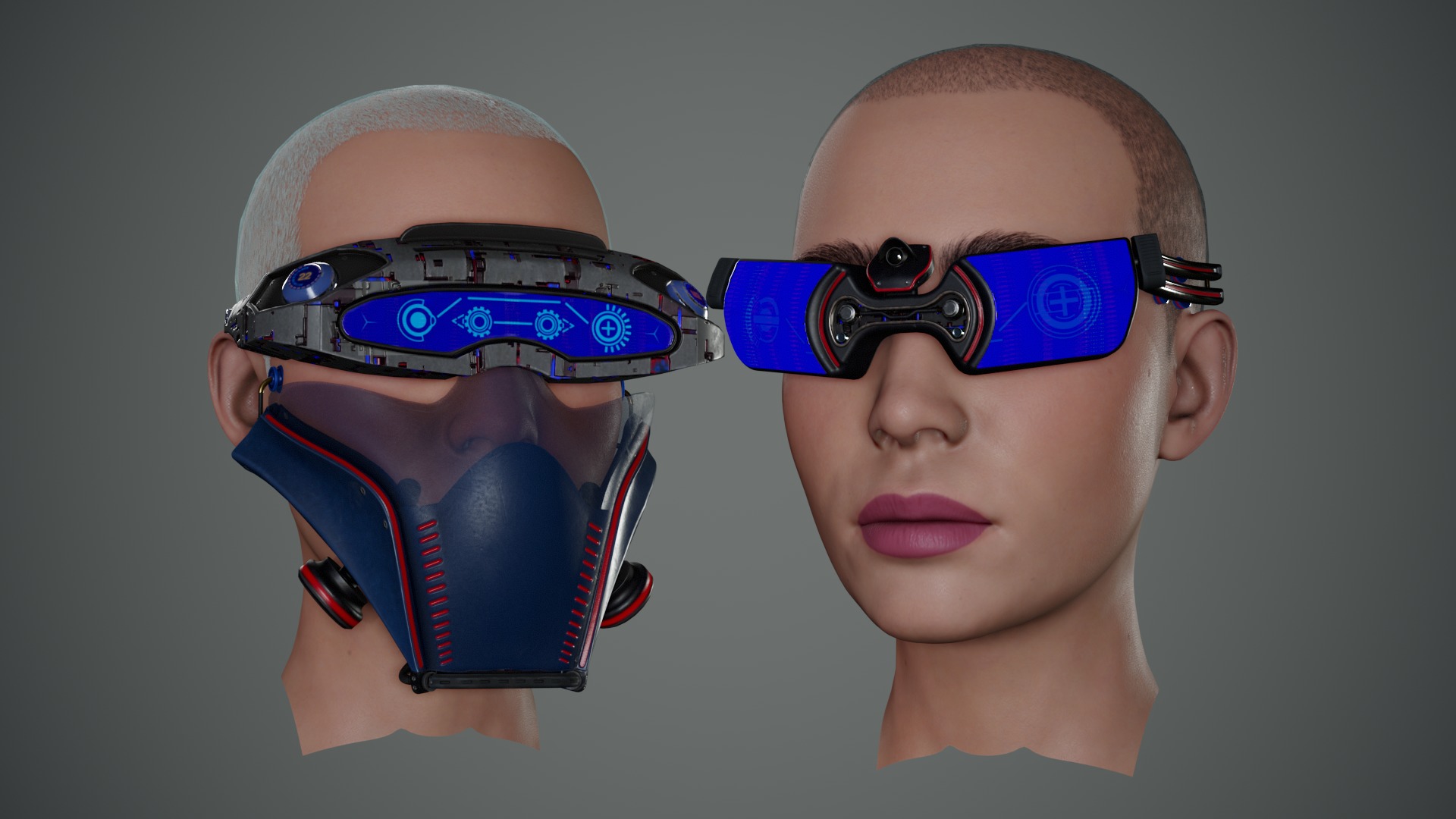 Sci fi Glasses Goggles and Mask Pack 1 Low-poly 3D model_6