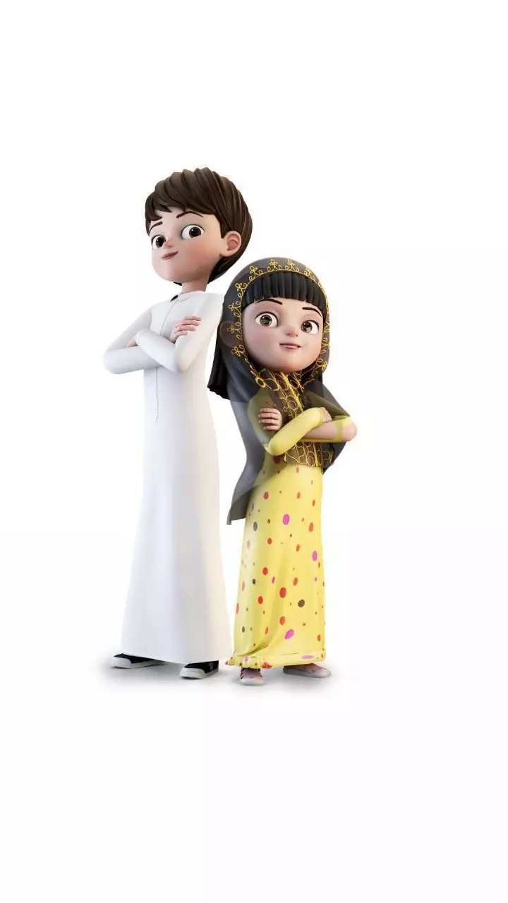 Boy and girl Arab kid 3D character with Texture Rig Hair 3D model