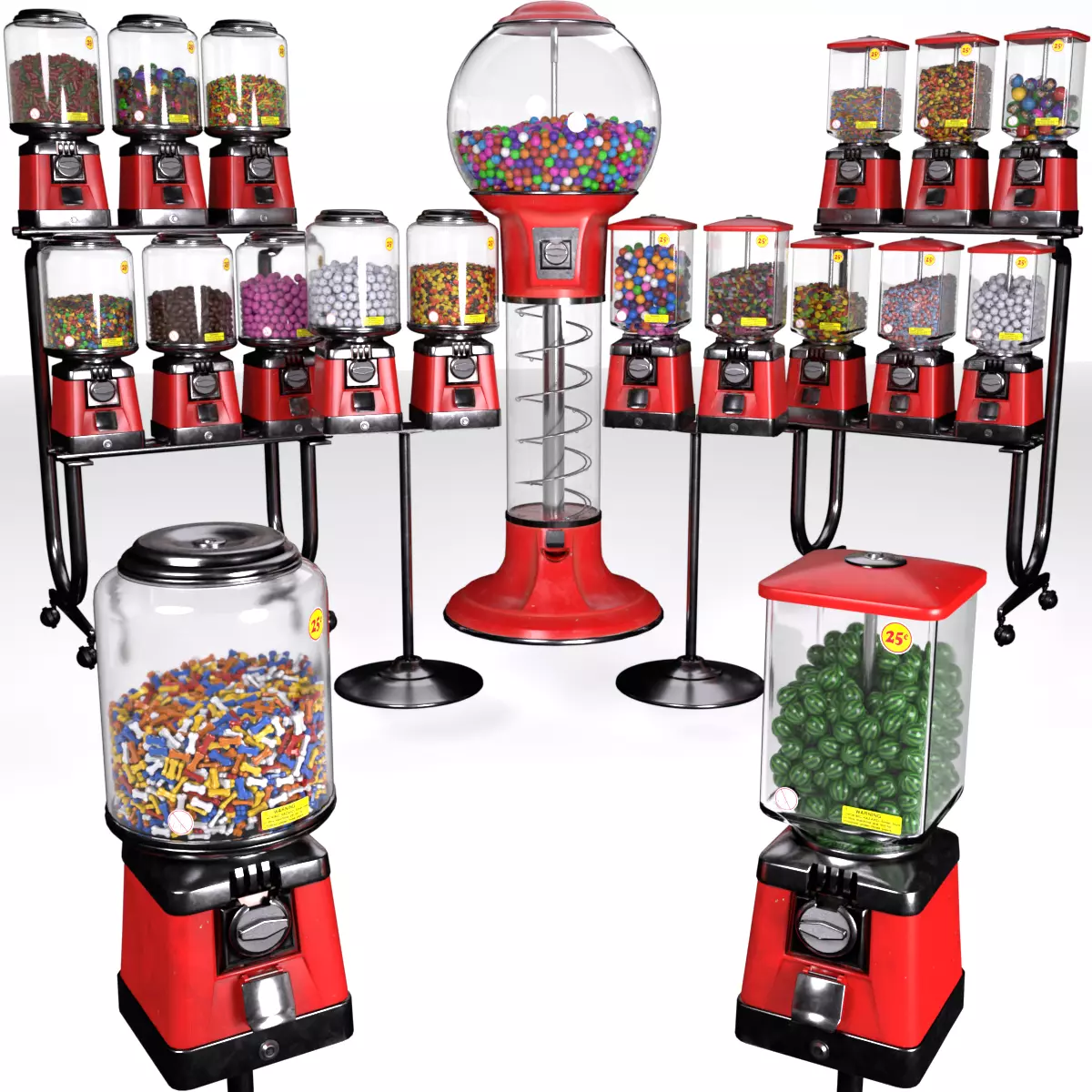 Gumball Candy Vending Machine Collection with 15 Fillings 3D model_0