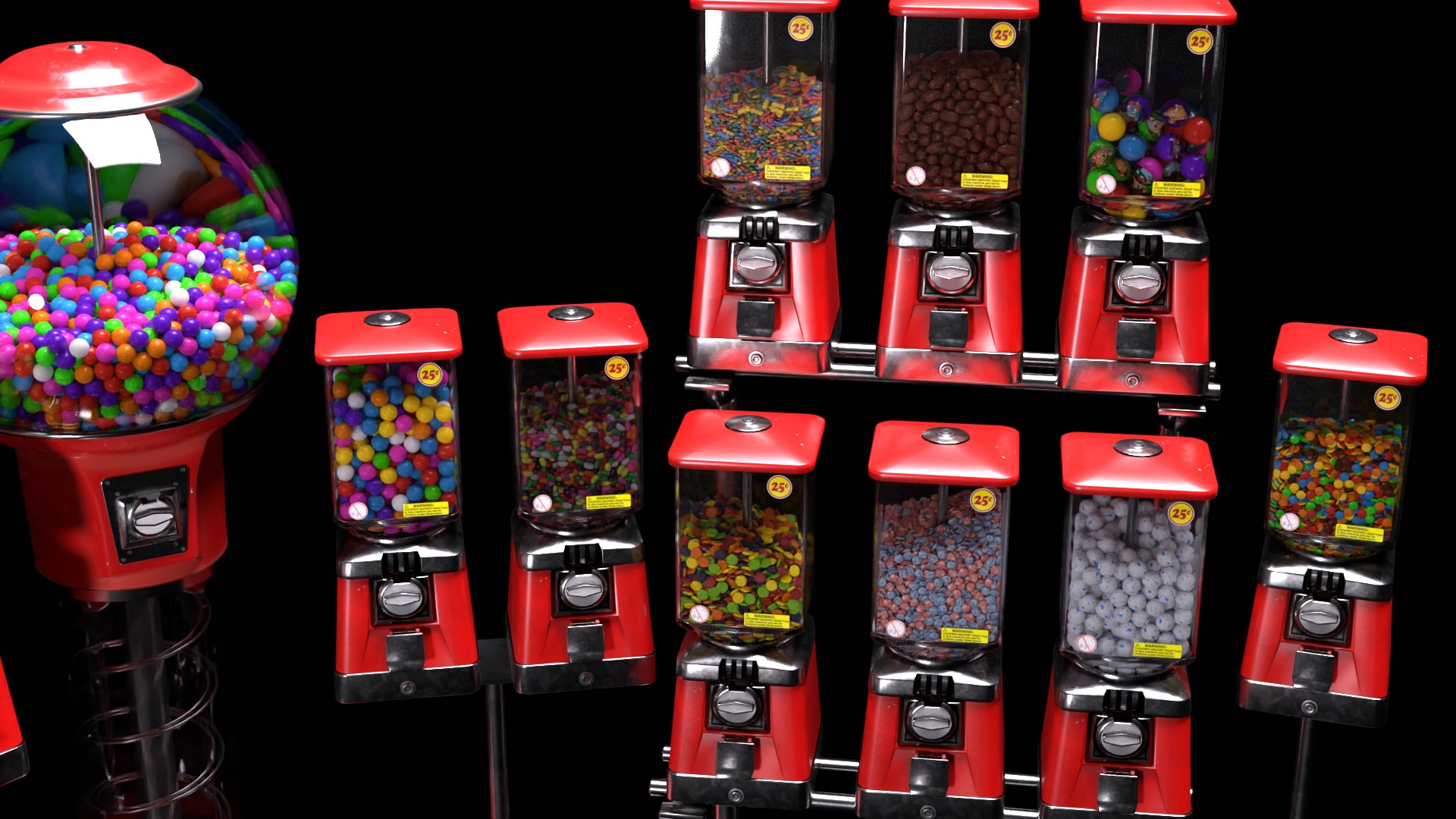 Gumball Candy Vending Machine Collection with 15 Fillings 3D model_5