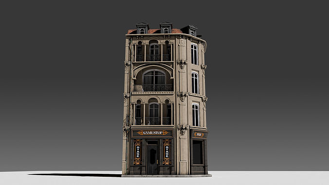 3 piece modular European Store front Apartment Building 3D model 6
