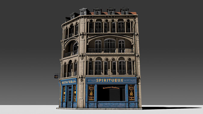3 piece modular European Store front Apartment Building 3D model 5