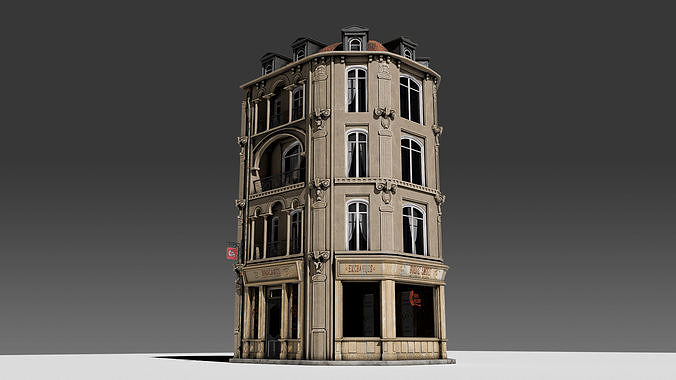 3 piece modular European Store front Apartment Building 3D model 7