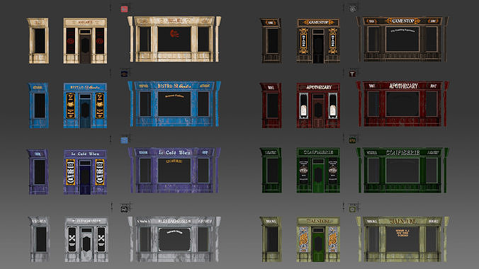 3 piece modular European Store front Apartment Building 3D model 4