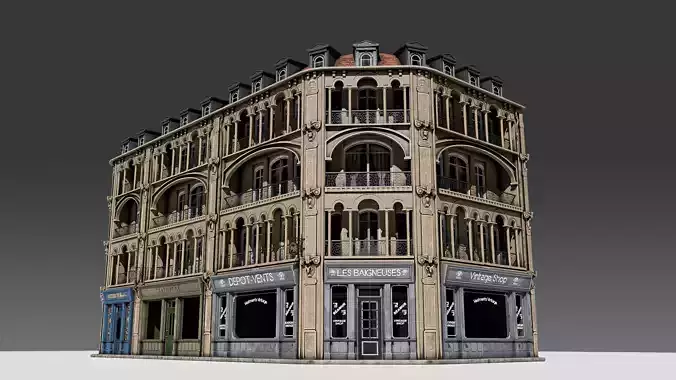 3 piece modular European Store front Apartment Building 3D model