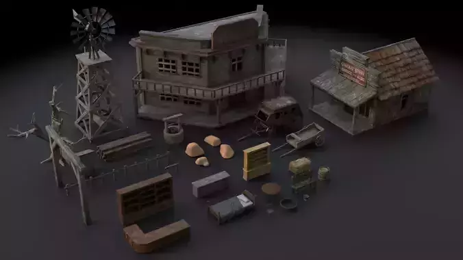 Wild West Asset Pack Low-poly 3D model