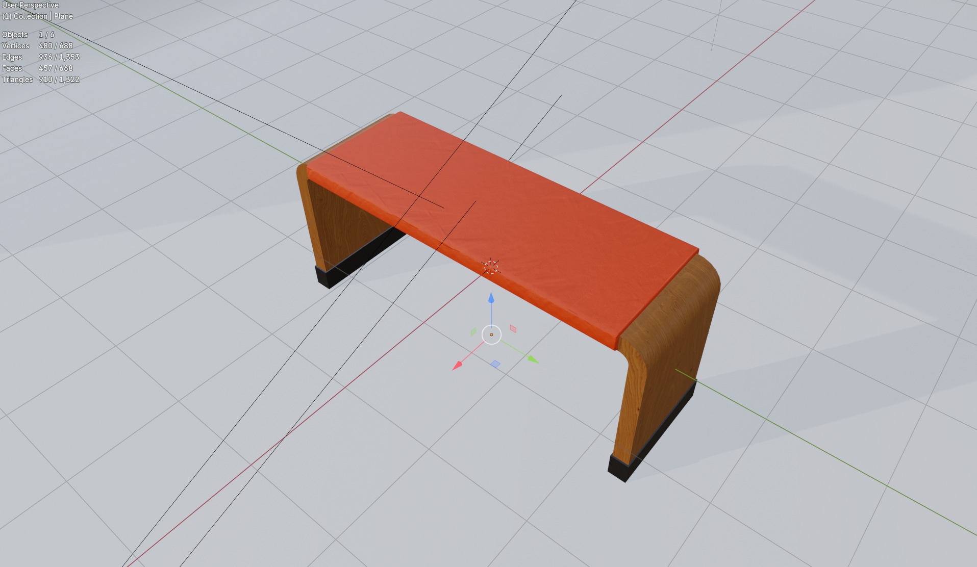 Orange Bench PBR Low-poly 3D model_4