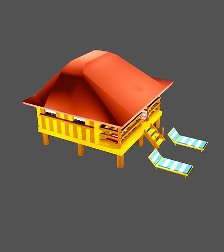 Ocean House stylized low poly Low-poly 3D model